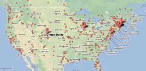 Subaru Dealerships in America. One dot = one dealer. I'm relying on Google to identify dealerships...